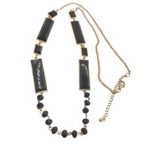 Long gold and black geometric necklace